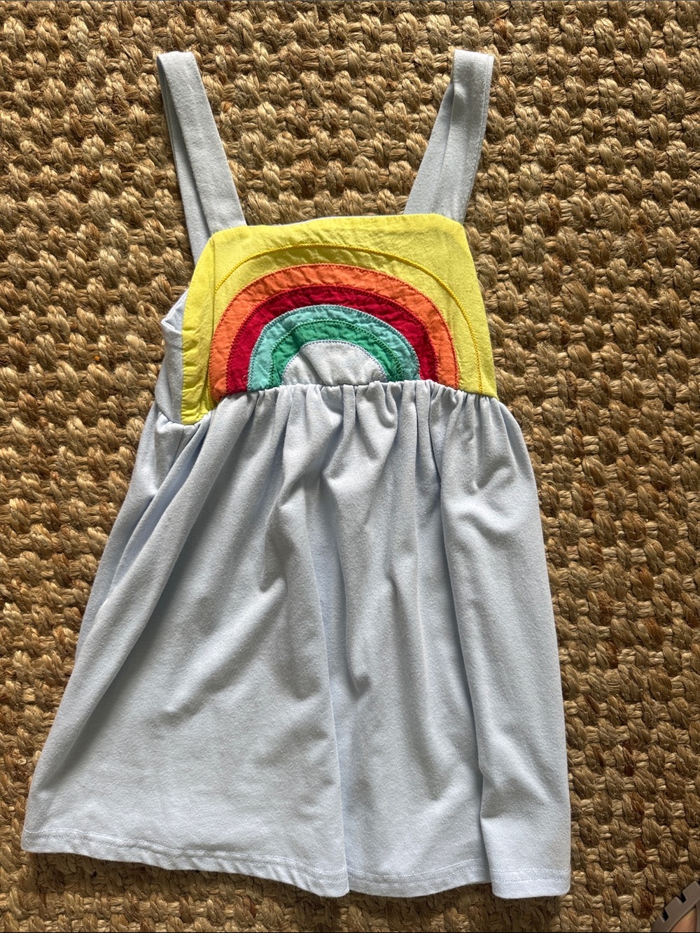 Light Blue Girls' Sundress with Rainbow Appliqué